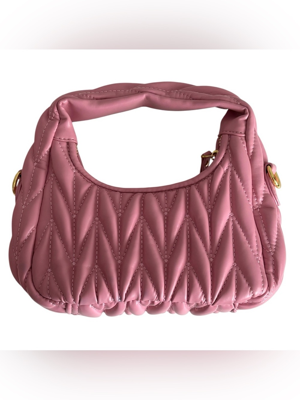 Miu Miu Pink Small Quilted Zip Shoulder Bag Gold Hardware Detachable Strap - Picture 3 of 8
